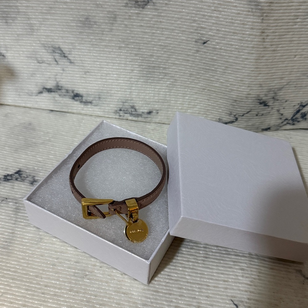 Prada Saffiano Leather Bracelet (Taupe with Gold Toned Hardware, Adjustable) - Picture 14 of 14